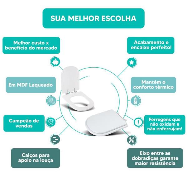 Imagem de Assento Sanitário Tampa de Vaso Branco MDF Laqueado Luna para bacia Icasa