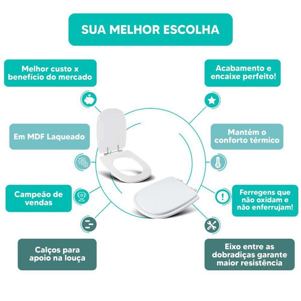 Imagem de Assento Sanitário Tampa de Vaso Branco MDF Laqueado Sabatini para bacia Icasa