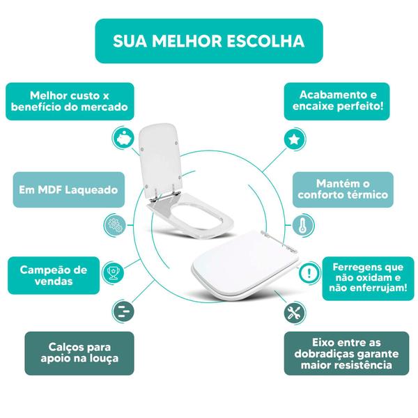 Imagem de Assento Sanitário Tampa de Vaso Branco MDF Laqueado Tivoli para bacia Ideal Standard