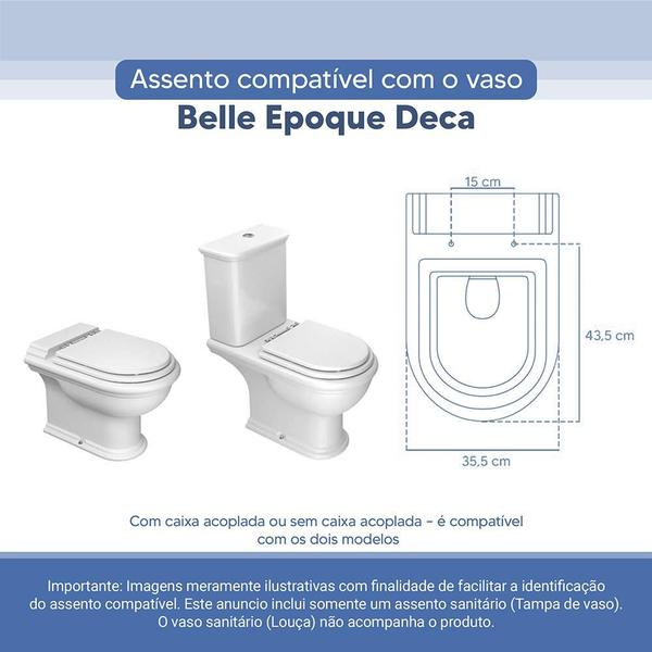 Imagem de Assento Sanitário Tampa de Vaso Branco Resina Poliester Belle Epoque para bacia Deca