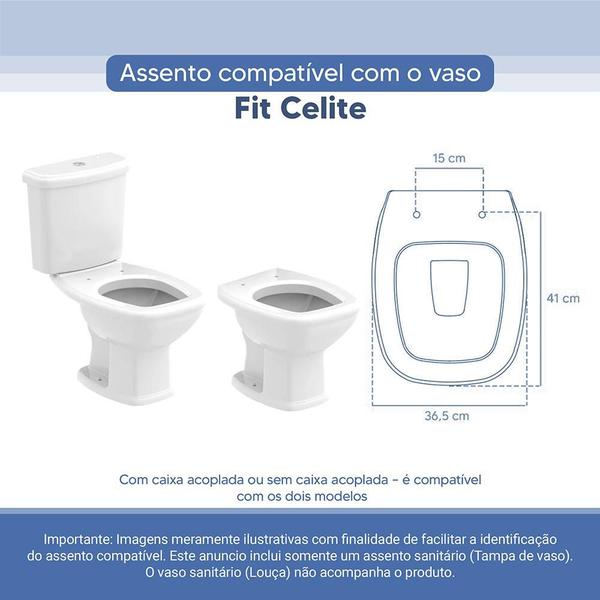 Imagem de Assento Sanitário Tampa de Vaso Branco Resina Poliester Fit para bacia Celite