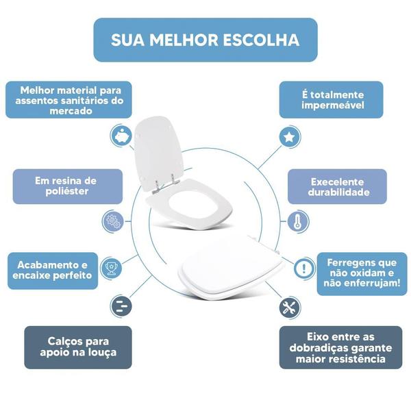 Imagem de Assento Sanitário Tampa de Vaso Branco Resina Poliester Optima para bacia Sensea