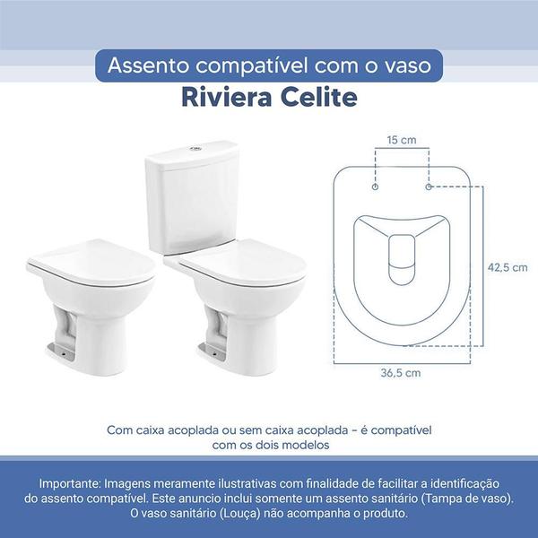 Imagem de Assento Sanitário Tampa de Vaso Branco Resina Poliester Riviera para bacia Celite