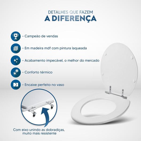 Imagem de Assento Sanitário Tampa de Vaso Madeira MDF Laqueado Convencional Oval Universal 6lpf