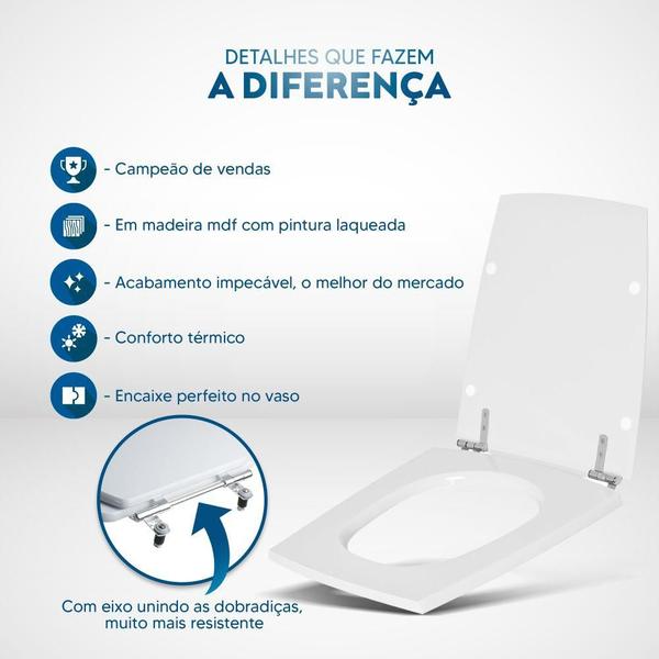 Imagem de Assento Sanitário Tampa de Vaso Madeira MDF Laqueado Nuage para bacia Incepa 27cm