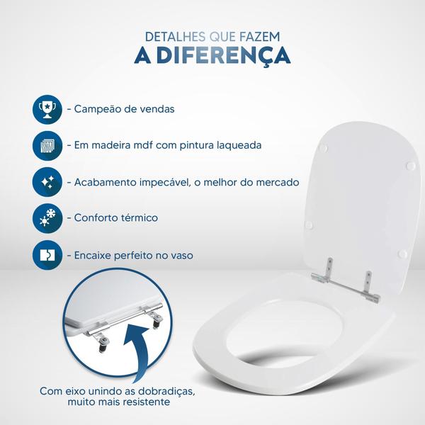 Imagem de Assento Sanitário Tampa de Vaso Madeira MDF Laqueado Sabatini para bacia Icasa 6lpf