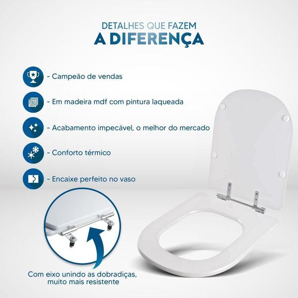 Imagem de Assento Sanitário Tampa de Vaso Madeira MDF Laqueado Sabatini para bacia Icasa 6lpf