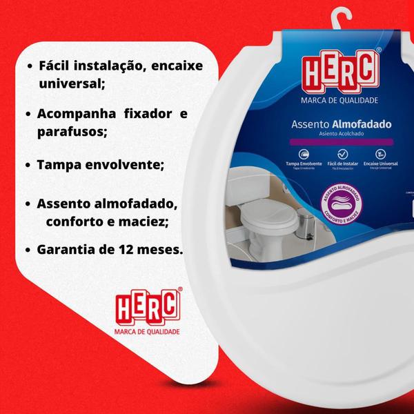 Imagem de Assento Sanitário Tampa Vaso Almofadado Universal Oval Prime - Herc