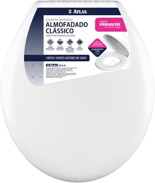 Imagem de Assento Sanitário Universal Oval Almofado Atlas Primafer em Plástico - Branco