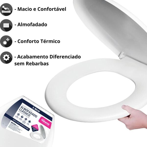 Imagem de Assento Tampa Vaso Oval Almofadado + Escova Sanitária Inox