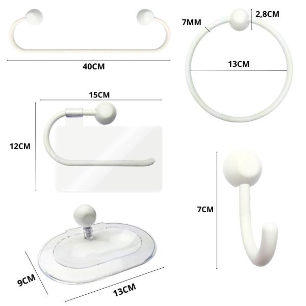 Imagem de Assento Tampa Vaso Sanitário Oval Almofadado Branco + Kit Para Banheiro 5 Peças Branco