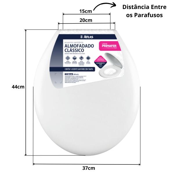 Assento Tampa Vaso Sanitário Oval Almofadado Branco + Kit Para Banheiro 5 Peças Cromado - Atlas Imagem de Assento Tampa Vaso Sanitário Oval Almofadado Branco + Kit Para Banheiro 5 Peças Cromado