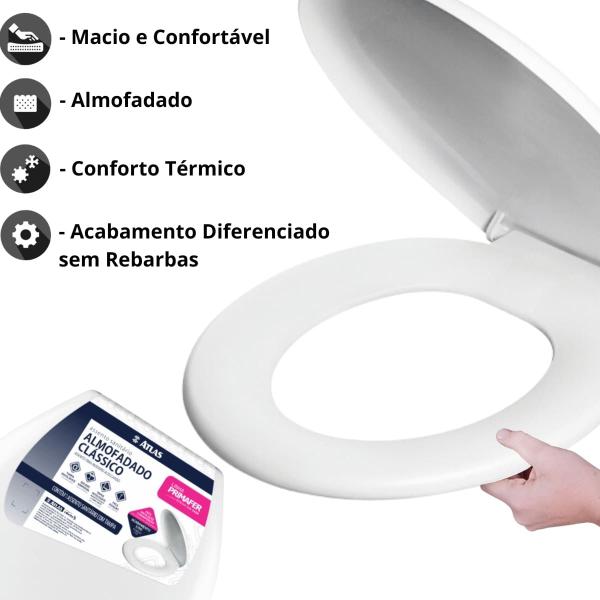 Imagem de Assento Tampa Vaso Sanitário Oval Almofadado + Escova Sanitária Base Redonda Limpeza Vaso Banheiro