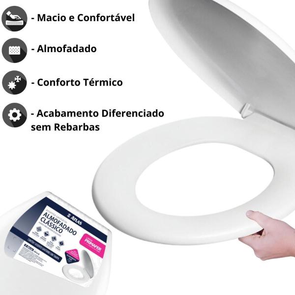 Assento Vaso Sanitário Almofadado Branco + Kit Banheiro Bco - Atlas Imagem de Assento Vaso Sanitário Almofadado Branco + Kit Banheiro Bco