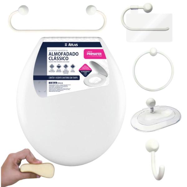Assento Vaso Sanitário Almofadado Branco + Kit Banheiro Bco - Atlas Imagem de Assento Vaso Sanitário Almofadado Branco + Kit Banheiro Bco