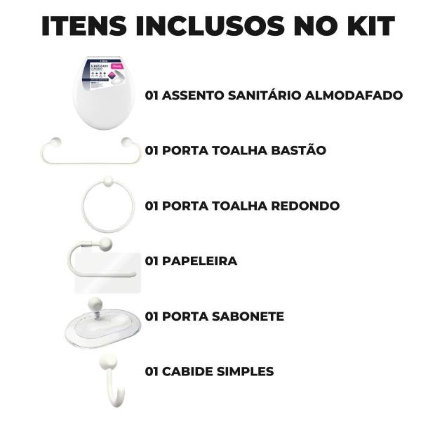Assento Vaso Sanitário Almofadado Branco + Kit Banheiro Bco - Atlas Imagem de Assento Vaso Sanitário Almofadado Branco + Kit Banheiro Bco