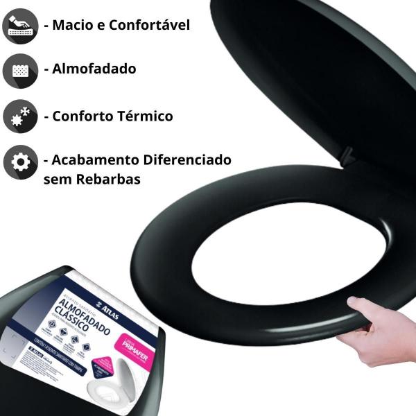 Assento Vaso Sanitário Almofadado Preto + Kit Banheiro 5 Pçs - Atlas Imagem de Assento Vaso Sanitário Almofadado Preto + Kit Banheiro 5 Pçs