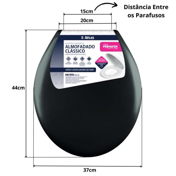 Assento Vaso Sanitário Almofadado Preto + Kit Banheiro 5 Pçs - Atlas Imagem de Assento Vaso Sanitário Almofadado Preto + Kit Banheiro 5 Pçs
