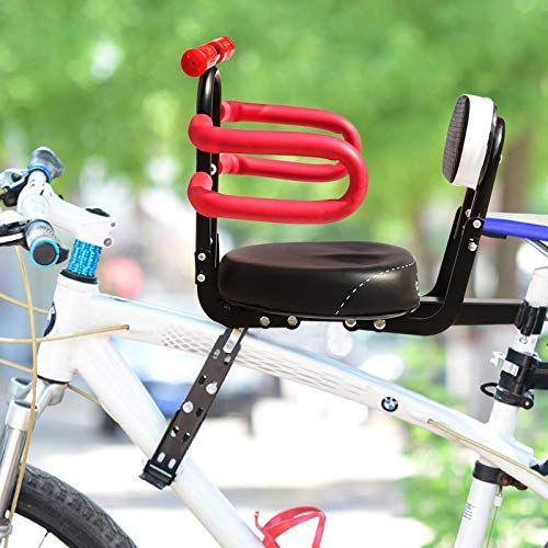 Imagem de Assentos de bicicleta para crianças montados na frente dobráveis juntos, suporte de bicicleta portátil para crianças com corrimão de guarda-corpo e pedal para bicicletas de montanha, bicicletas híbridas, bicicletas de fitness