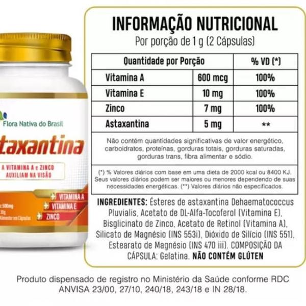 Imagem de ASTAXANTINA 500mg  Fonte de Vitamina E mais Vitamina A e Zinco