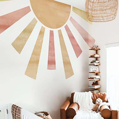 Imagem de astrkiz Grande Tecido Aquarela Boho Half Sun Wall Decalques Peel and Stick, Pastel Sunrise Wall Murals Stickers, Sunshine Wall Art Decor for Kids Room Playroom Nursery Bedroom, 94.49 "x 57.48"