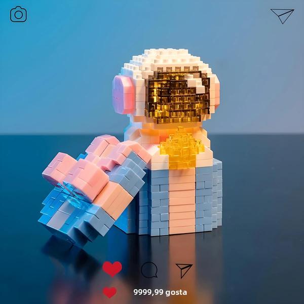 Imagem de Astronauta Micro Partícula Blocos De Construção Conjunto Com Luz Diy Tijolos Figura Brinquedo Para