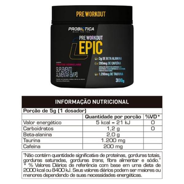 Imagem de Atacado 06 Epic Pré Treino Pote 300g - Probiótica