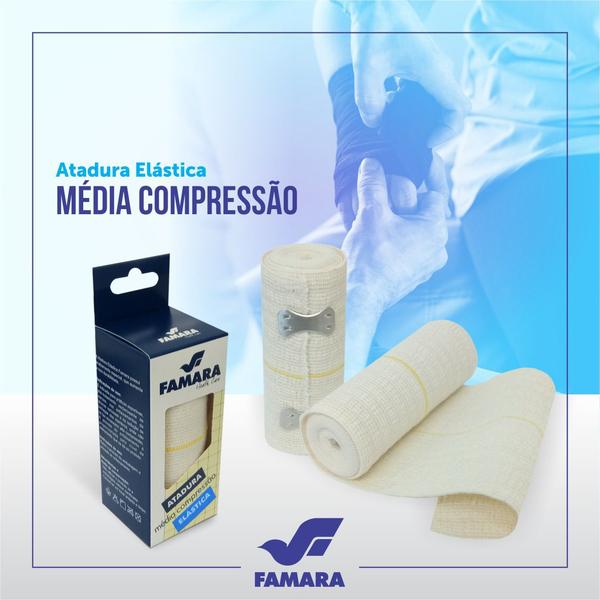 Imagem de Atadura Elástica Média Compressão 10cm x 1,30m Branca Famara