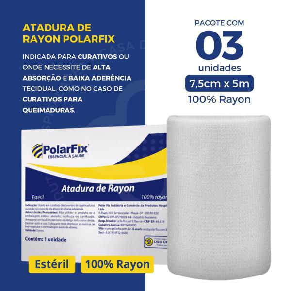 Imagem de Atadura Rayon Bandagem 7,5cm x 5m  3 Unid + Oleo de Girassol