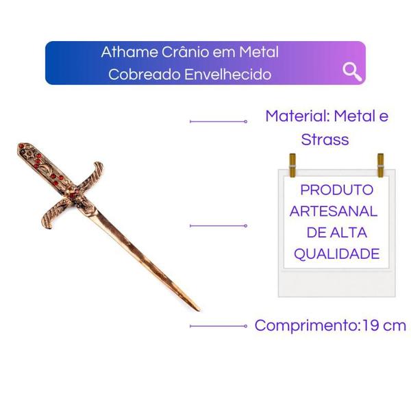 Imagem de Athame Crânio em Metal Cobreado Envelhecido 19 cm