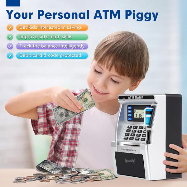 Imagem de ATM Piggy Bank Jusmile para crianças com cartão de débito e alimentador de contas