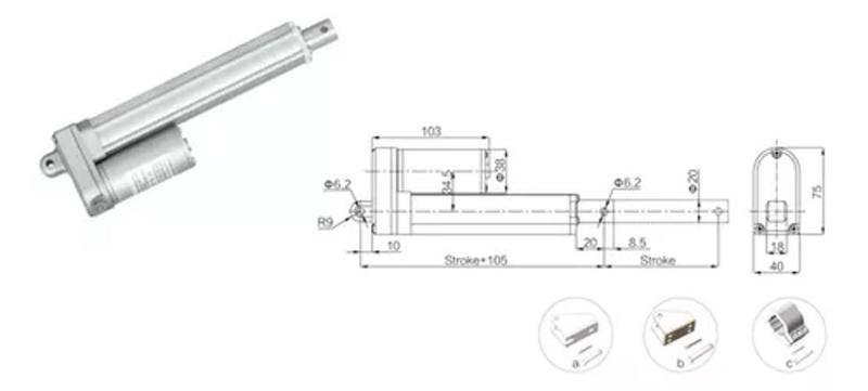 Imagem de Atuador Linear Modelo Hwd907 Força 1200N 12Vdc Curso 200Mm