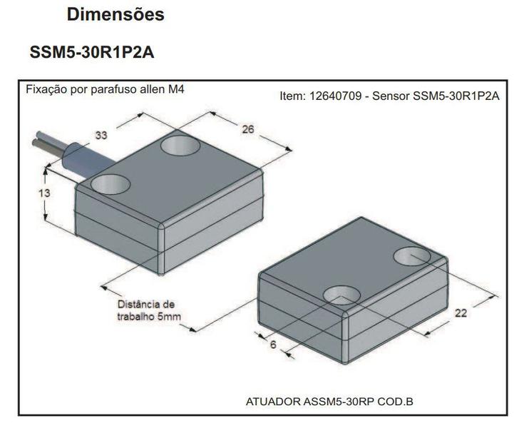 Imagem de Atuador Magnético de Segurança WEG ASSM5-30RP NR12 Para Sensor Magnético WEG SSM5-30R1P2A