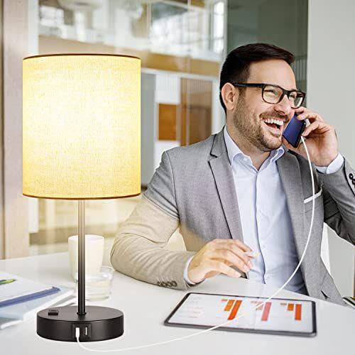 Imagem de Atualizado Conjunto de 2 Lâmpadas de Mesa de Controle de Toque com 2 portas USB & saída AC, lâmpadas de cabeceira de cabeceira dimmable de 3 vias para quarto de escritório de berçário da sala de estar, E26 800 Lumens 2700K Lâmpadas quentes in