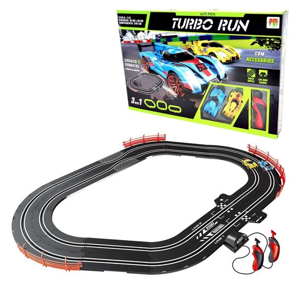 Imagem de Auto Pista Turbo Run Circuito de Corrida 3 Formatos 240cm Autorama Dm Toys DMT5891