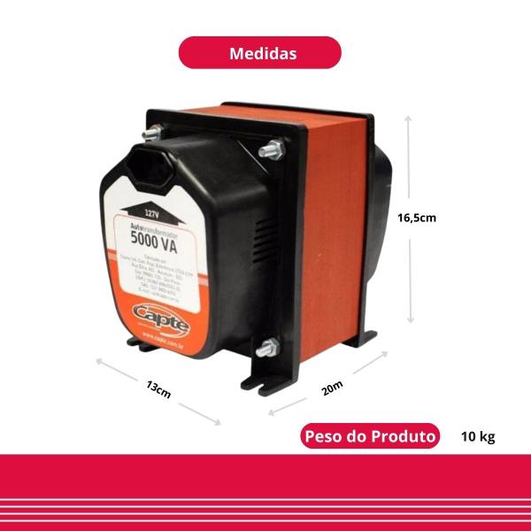 Imagem de Auto transformador 5000VA/ 3500W  bivolt 110V/220V Tripolar Capte 