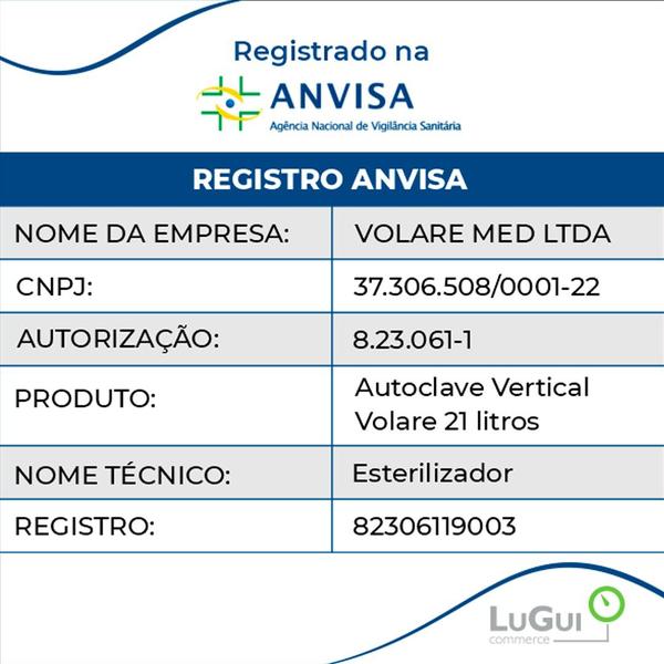 Imagem de Autoclave Analógica Laboratório 21 Litros Volare Med 110v