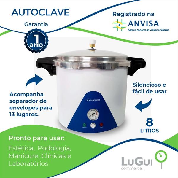 Imagem de Autoclave Manicure Vertical 08 Litros Anvisa 110v Volaremed