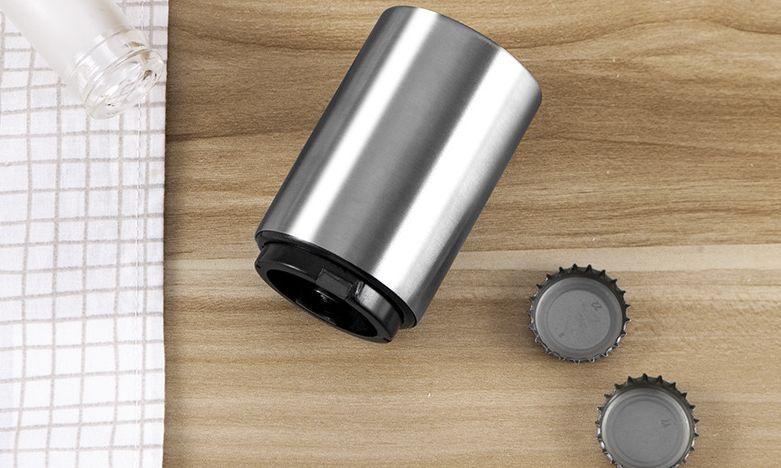 Imagem de Automatic Inoxidável Cerveja De aço abridor de suco ímã suco bebendo tampa abridores de cozinha Gadget cozinhando ferramentas  abridor de garrafasbeer garrafa openerbottle opener tool (prata)