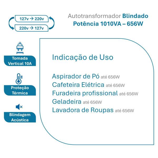 Imagem de Autotransformador Blindado Tripolar Indusat De 1010va 656w