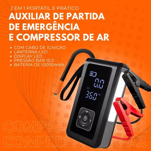 Imagem de Auxiliar de Partida Emergência 10000mAh Compressor Ar 2 em 1