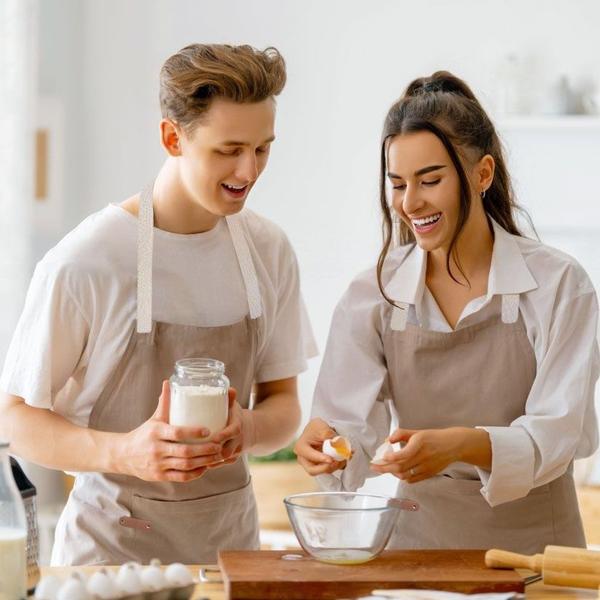 Imagem de Avental Bege Caqui Algodao Restaurante Cafeteria Bar Vegano