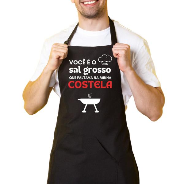 Imagem de Avental Cozinha Preto Oxford Bolso Sal Grosso Minha Costela