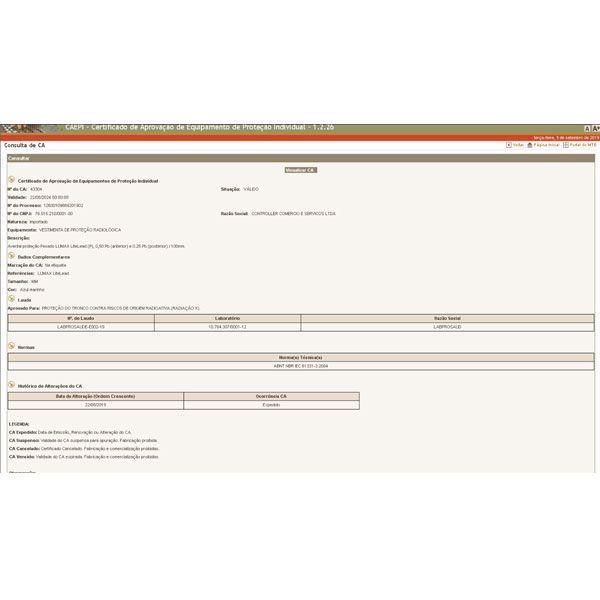 Imagem de Avental de Proteção Radiológica XL (110x60) Padrão (0,5/0,25) Com CA Kiran Lumax