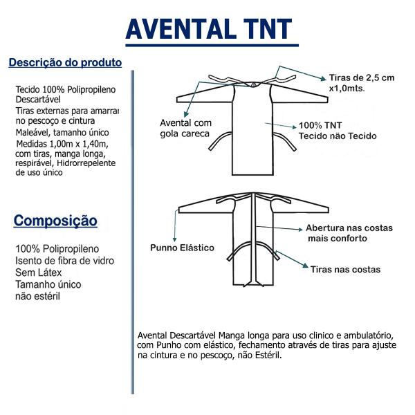 Imagem de Avental Descartável Tnt C/ Manga Longa 30gr - Kit 20 Unid