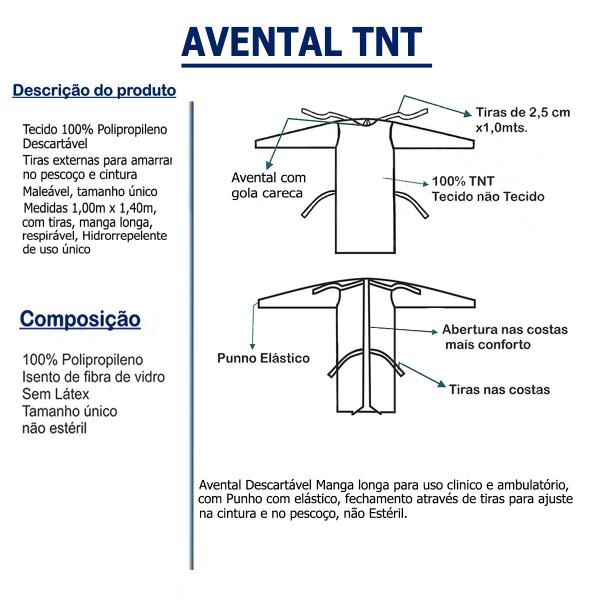 Avental Descartável Tnt C/ Manga Longa 50gr - Kit 100 Unid - R3A MEDICAL Imagem de Avental Descartável Tnt C/ Manga Longa 50gr - Kit 100 Unid