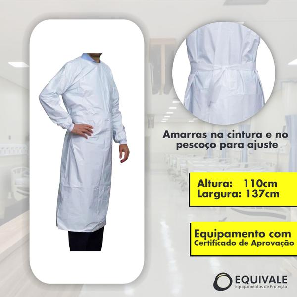 Imagem de Avental PVC Branco Manga Longa Fechado nas Costas Estilo Jaleco