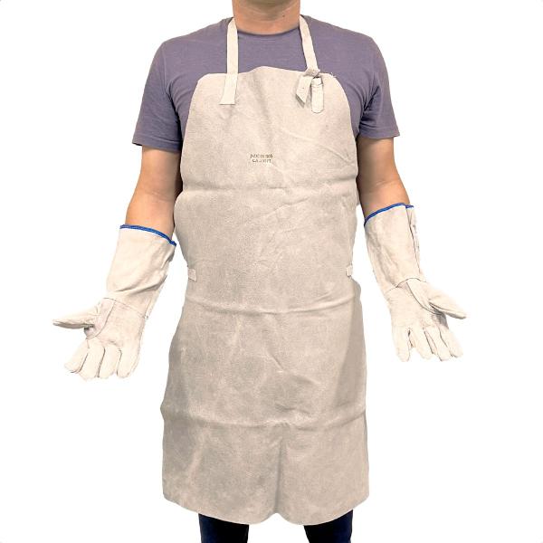 Avental Raspa Couro Soldador S/ Emenda + 1 Par De Luvas Epi - MIK Imagem de Avental Raspa Couro Soldador S/ Emenda + 1 Par De Luvas Epi