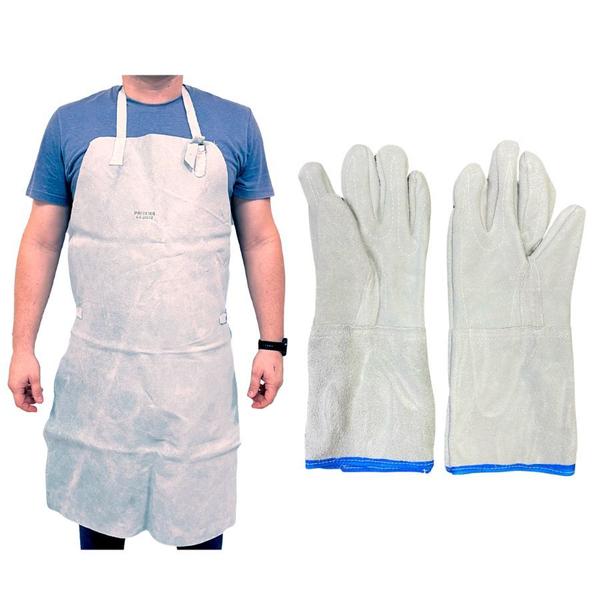 Avental Raspa Couro Soldador S/ Emenda + 1 Par De Luvas Epi - MIK Imagem de Avental Raspa Couro Soldador S/ Emenda + 1 Par De Luvas Epi
