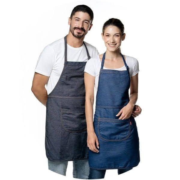 Avental Unisex em Jeans - Azul - Algodão - Feito no Brasil - Utensilios do Chef Imagem de Avental Unisex em Jeans - Azul - Algodão - Feito no Brasil